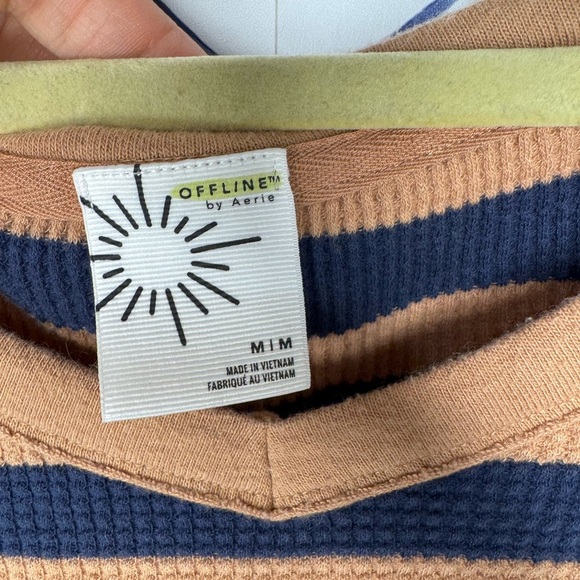 Aerie Offline Oversized Waffle Shirt Striped blue tan Medium - Picture 4 of 5